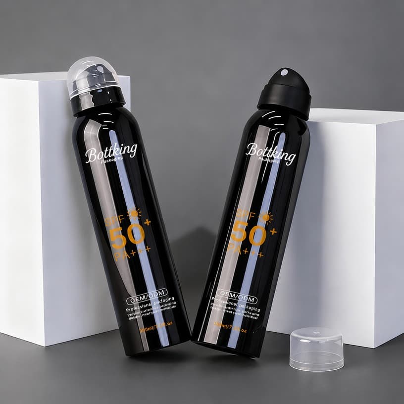 Black 200ml Cylinder Facial Hydrating Mist Spray Bottle — pack family view with matching formats